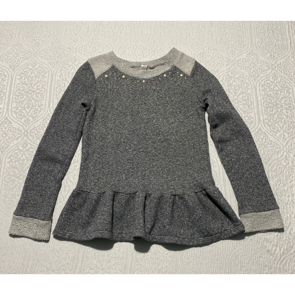 Cherokee Girls Gray Sparkle Peplum Sweatshirt Embellished‎ Top Size L 10/12